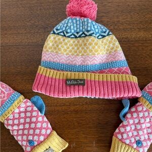 Matilda Jane Pink and Blue Knit Hat and Mittens Fair Isle